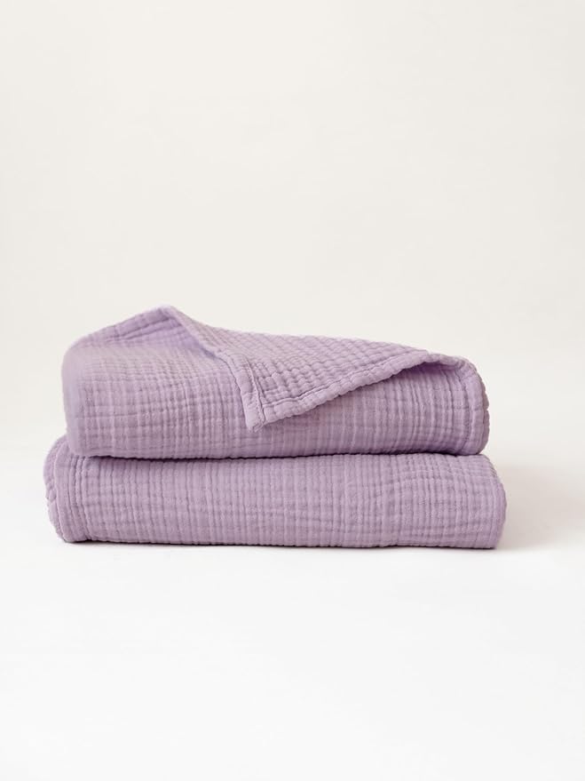 Muslin Bath Towels Pack of 2-32"x67" Inch Large Size, 100% Turkish Cotton, Thin, Soft, Quick-Dry, Lint-Free, Muslin Bathroom Towels (Lilac, Pack of 2 Bath Towels)