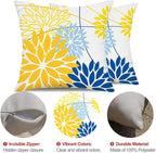 Yellow Blue Outdoor Pillow Cover 18X18 Inch Set of 2 Outdoor Waterproof Summer Floral Yellow Decorative Pillow case Decor for Couch Patio Funiture Garden Print Polyester Cushion Cover 01J18