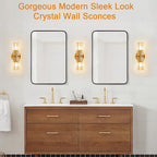 Gold Crystal Wall Sconces Set of Two, Wall Sconce Set of 2, Brass Sconces Wall Lighting with K9 Crystal Lampshade, Wall Lights for Bedroom Living Room Bathroom Hallway