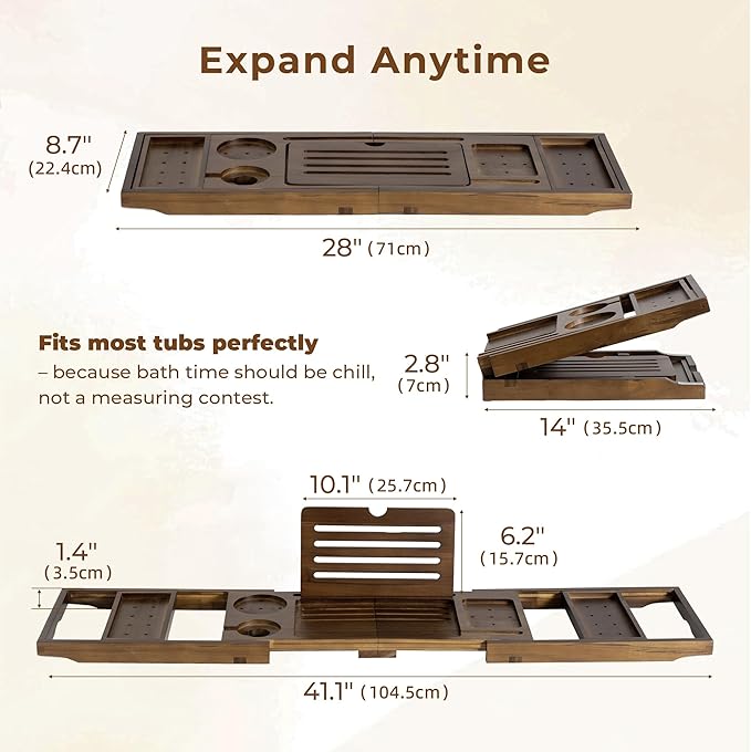 Teak Bathtub Tray Expandable Bathroom Tray for Home Spa Relaxation, Wooden Tray Caddy for Bathtub, Teak Bathtub Caddy as Unique Housewarming, Birthday, Wedding Shower Gifts (Walnut Teak)
