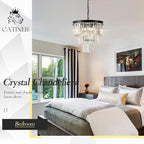 Modern Crystal Chandeliers 16" Small Black Pendant Light Luxury 3 Tiers K9 Crystal Ceiling Pendant Round Light Fixture 6-Light for Dining Room Entryway Kitchen Bedroom Closet