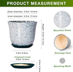 5.6 Inch Plant Pot - Ceramic Plant Pots for Indoor Outdoor, Round Orchid Succulent Pots with Drainage Hole and Saucer, Modern Flower Pot, Home Office Decor, Green-White