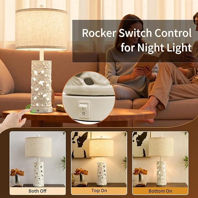 26.5" Farmhouse Table Lamp Set of 2, 3-Way Dimmable Touch Control Bedside Lamps Vintage Rustic Side Table Nightstand Lamps for Bedroom Living Room Study Room (Ceramic-1 Pack)