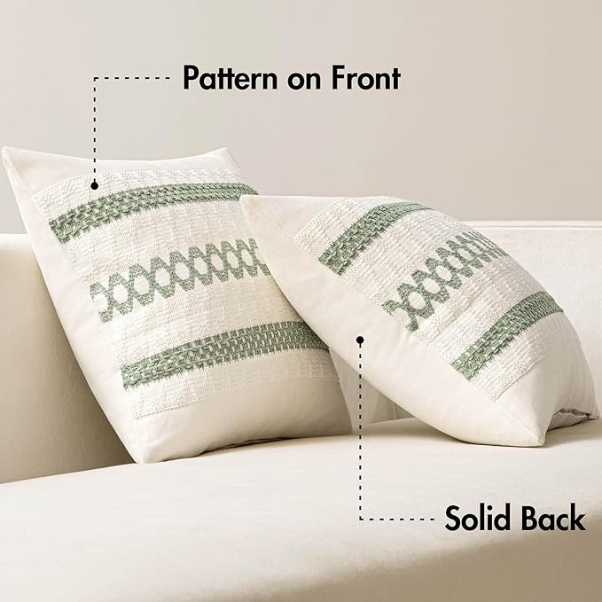 MIULEE Set of 2 Sage Green Boho Decorative Pillow Covers 26x26 Inch Farmhouse Rustic Couch Throw Pillows Modern Summer Cotton Cushion Covers Retro Cute Macrame Woven Home Decor for Bed Sofa Chair