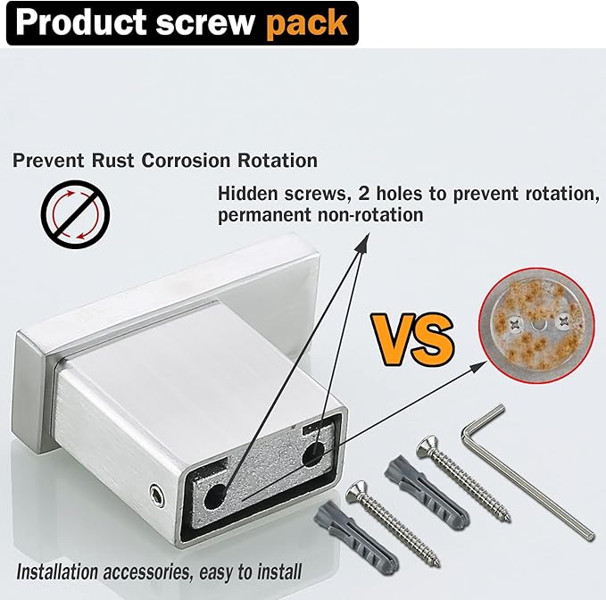RANDOM Brushed Nickel Towel Hook for Bathroom Square Modern Wall Mounted Robe Hook Coat Hooks Wall Hook Contemporary Bath Towel Hooks SUS304 Stainless Steel (2 Pack).96009-8BS