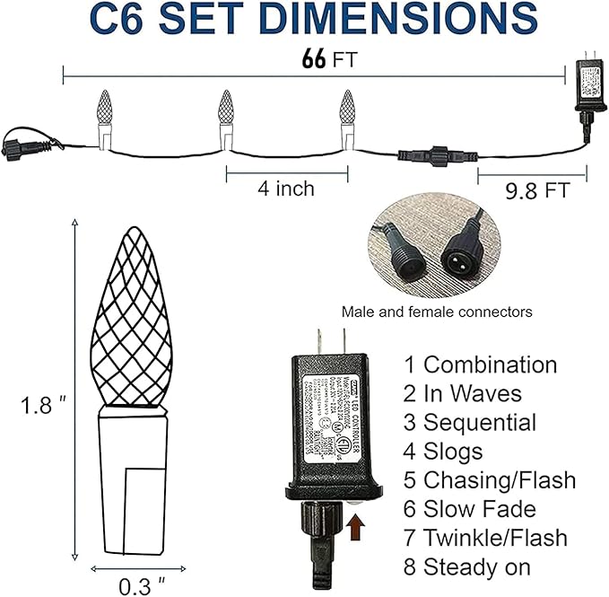 TW SHINE C6 Christmas String Lights, 200 LED 66 FT Outdoor with 8 Modes Timer, Waterproof Connectable for Indoor Yard Xmas Tree House Decorations (Green)