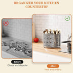 Rotating Utensil Caddy Countertop - Higher Raised Cutlery Caddy Holder - Metal Silverware Caddy Organizer with 4 Compartment for Kitchen Counter Party Office Silver