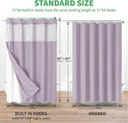Extra Long No Hooks Needed Linen Textured Shower Curtain with Snap-in Fabric Liner Set,White Hotel Luxury Decor Shower Curtains for Bathroom,Waterproof & Washable,71Wx86H,Lavender