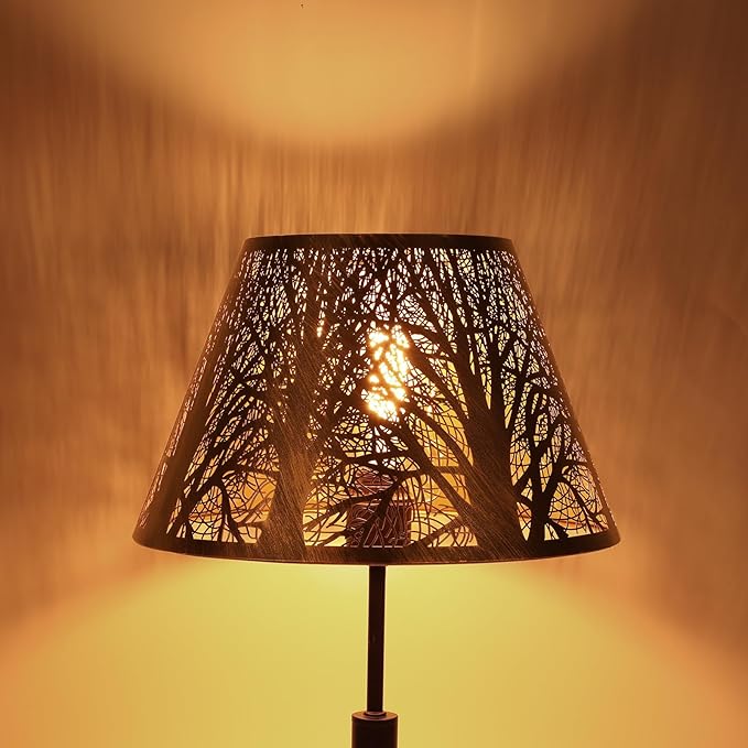 Metal Lamp Shade, ALUCSET Barrel Lampshade with Pattern of Trees Lampshades for Table Lamp, Metal Lamp Shades 7" Top x 13" Bottom x 7.8" High Spider Fitter, Bronze Gold
