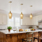 Glass Pendant Lights Kitchen Island, 1-Light Gold Pendant Light Fixtures with Hammered Amber Glass, Vintage Hanging Light for Kitchen Sink Dining Room Bedroom, E26