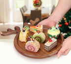 Renawe Decor Christmas Dinner Plate 12"x10" Wooden Cheese Charcuterie Board Xmas Cookies Platter Wood Salad Charger Plates for Christmas Holiday Festive Serving Dish Decorative Round Dessert Trays