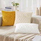 Pallene Beige Throw Pillow Covers 16x16 Set of 2, Soft Plush Faux Fur Decorative Couch Pillow Covers for Sofa Bed Living Room Pillow Cases with 3D Diamond Pattern