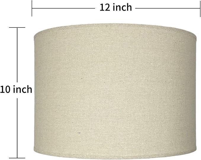 12" Wx 10" H Drum Lampshades, No Assembly Required, Fabric Lampshade for Table Lamp, Bedside Lamp, Floor Lamp, Metal Spider Fitter, Beige