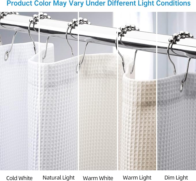 AmazerBath Waffle Shower Curtain White, Stall Shower Curtain, Heavy Duty Fabric Shower Curtains, Hotel Quality Bathroom Shower Curtains, 60 x 72 Inches