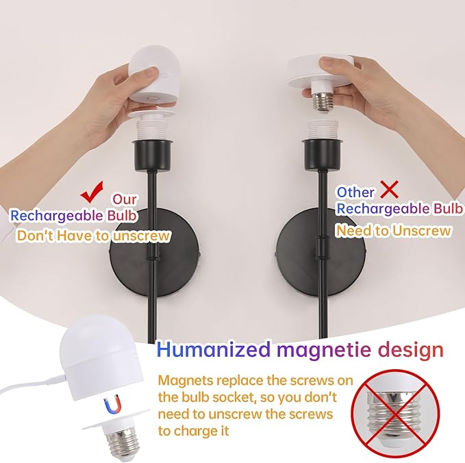 Battery Operated Wall Sconce, 120H Usage Time 22.6" Rechargeable Wall Light with Dimmable Bulb, 12 Colors Wall Sconce for Bedroom Living Room, Black