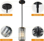 Black Pendant Lighting Modern Pendant Light Mini Crystal Chandeliers Adjustable Pendant Light Fixture for Kitchen Island Dinning Room Corridor Bedroom(Black 1-Light)