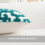 HWY 50 Teal Decorative Throw Pillow Covers 18x18 Inch (1 Piece), Embroidered Cotton Farmhouse Cushion Cover Pillow Case for Sofa Couch Living Room Bed, Geometric