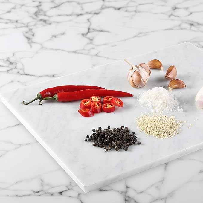 Koville Italian Carrara Marble Cutting Board for Kitchen, 16x12inch Large Hand Crafted Marble Slab for Cheese, Charcuterie, Pastry Board - Wedding Gift, House Warming Gift