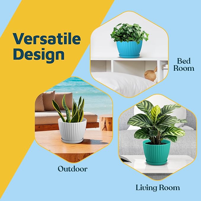 Multicolor 6-Inch Plant Pots with Drainage & Saucers 24 Pack, Indoor & Outdoor Planters for Houseplants, Herbs, and Flowers, Durable & Weatherproof Material, Stackable, Lightweight, Minimalist Design