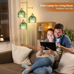 Vintage Floor Lamps for Living Room Bedroom-3 Light Glass Floor Lamp with Three Led Bulb, Flower Tall Floor Lamp Gold Mid Century Modern Standing Lamp Tree Floor Lamps for Living Room Bedroom Corner
