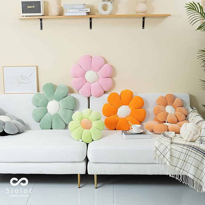 Sioloc Flower Pillow,Flower Shaped Throw Pillow Butt Cushion Flower Floor Pillow,Seating Cushion,Cute Room Decor & Plush Pillow for Bedroom Sofa Chair(Blush,29.5")