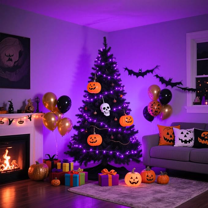 600 LED Purple Halloween Lights Indoor Outdoor, 197FT Halloween String Lights Waterproof 8 Modes Plug in Purple String Lights for Christmas Tree Bedroom Party Home Thanksgiving Decorations
