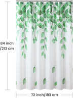 Extra Long Fabric Shower Curtain, Green Watercolor Eucalyptus Leaves Shower Curtain for Bathroom, 72" W x 84" H