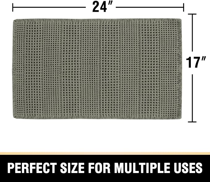 H.VERSAILTEX Upgraded Waffle Bath Mat Super Absorbent Non Slip Bath Rugs for Beside Tub, 17" x 24", Smokey Olive