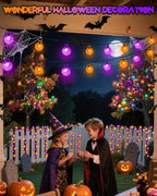 LORRYTE 2-Pack 100 LED 64FT Purple and Orange Solar Halloween Lights, Outdoor Waterproof Solar Globe String Lights with 8 Lighting Modes, Halloween Outdoor Decorations for Garden Party