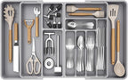 Lifewit Large Silverware Drawer Organizer, Plastic Cooking Utensil Tray for Kitchen, Expandable From 21 to 36 Inches, Adjustable Flatware Cutlery Spoon Fork Knife Spatula Gadgets Holder, Gray