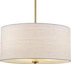 Kira Home Pearl 18" Modern 3-Light Large Drum Pendant Chandelier, White Textured Shade + Glass Diffuser, Adjustable Height, LED Compatible, Cool Brass Finish