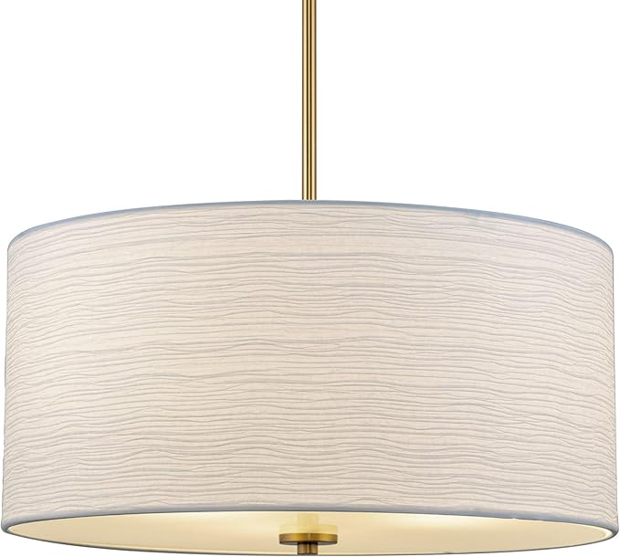 Kira Home Pearl 18" Modern 3-Light Large Drum Pendant Chandelier, White Textured Shade + Glass Diffuser, Adjustable Height, LED Compatible, Cool Brass Finish