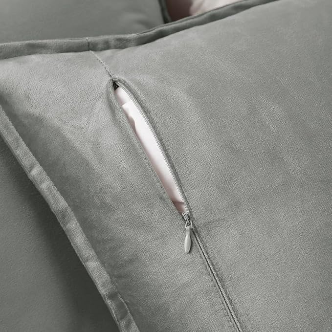 VAKADO Throw Pillow Covers 16x16 Set of 2 Grey Velvet Decor Decorative Couch Cushion Autumn Fall Euro Pillowcases with Fringe Home Bed Decoration for Sofa Bedroom Office