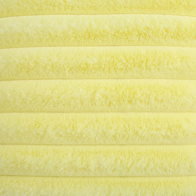 FUTEI Yellow Striped Decorative Throw Pillow Covers 24x24 Inch Set of 2,Square Winter Decorations Couch Euro Pillow Case,Soft Cozy Faux Rabbit Fur & Velvet Back,Modern Home Decor for Bed