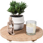 Round Decorative Tray Framhouse Bathroom Decor Wood Riser Kitchen Countertop Organizer for Perfume, Candle, Plant, 12 inch Burlywood