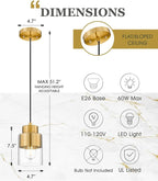 Gold Pendant Lights Kitchen Island, Dual Shade Hanging Lights Fixtures with Metal and Clear Glass, Modern Brass Kitchen Pendant Lighting Over Island for Dining Room, AD-24022-1P-GD