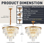 4-Tiers 23.6" Gold Crystal Chandelier Modern 12-Light Contemporary Crystal Pendant Chandeliers Light Fixture Hanging Lighting for Dinning Room Entryway Bedroom Foyer High Ceiling