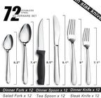 Pleafind 72-Pieces Silverware Set for 12, Flatware Set with Steak Knives, Stainless Steel Cutlery Set, Include Forks Spoons and Knives Set, Dishwasher Safe Utensil Sets for Home Restaurant