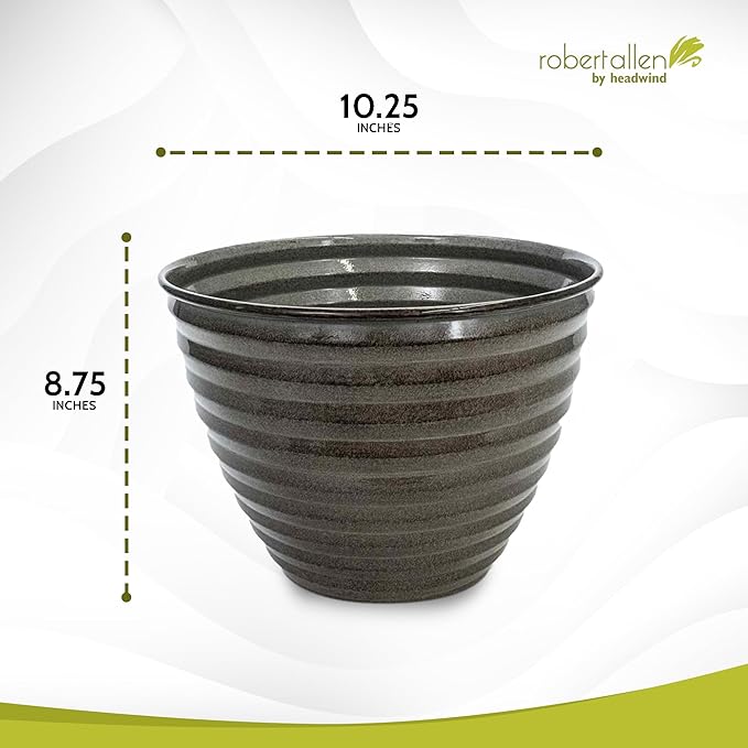 Headwind Avondale Collection Ironstone Decorative Planter - 10 Inch Pebblewood Grey Finish, Lightweight, Durable, Rust-Resistant, Weatherproof, Indoor & Outdoor Use by Robert Allen