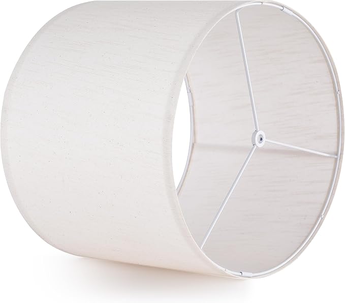 Beige Bamboo Knot Linen Textured Lamp Shades Set of 2 Large Drum Lamp Shade 16``Top x 16``Bottom x 12``High(Spider) Farmhouse Lampshade for Table Lamp & Bedside Lamp - Replacement Lampshade