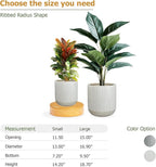 14.2" H x 13" D Ribbed Radius Fiberstone Round Planter with Drainage Hole, Weather Resistant for Indoor and Outdoor Use, Included 2 Extra Coco Mats (Frost Grey, 11.5" Pot Opening)