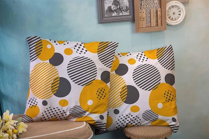 CAPSCEOLL 2PCS White Pillow Cover 16X16Inch Stripe Yellow Gray Abstract Black Circle Geometric Pillow Covers for Bedroom Sofa Living Room Standard Pillow Covers