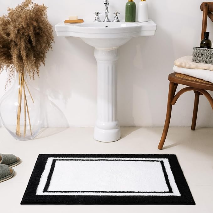 GRANNY SAYS Microfiber Bathroom Rugs Non Slip Washable, Water Absorbent Bathroom Mats for Tub Non Slip, Soft Bath Mats for Floor & Shower, Long Bath Rug, 24" x 36", Black Bath Rug