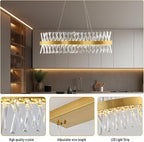 Modern Crystal Chandeliers, Luxurious S-Shape Chandeliers for Dining Room Over Table, L40 Gold Rectangular Dining Room Chandelier, Linear Kitchen Island Lighting, Dimmable Ceiling Light Fixture