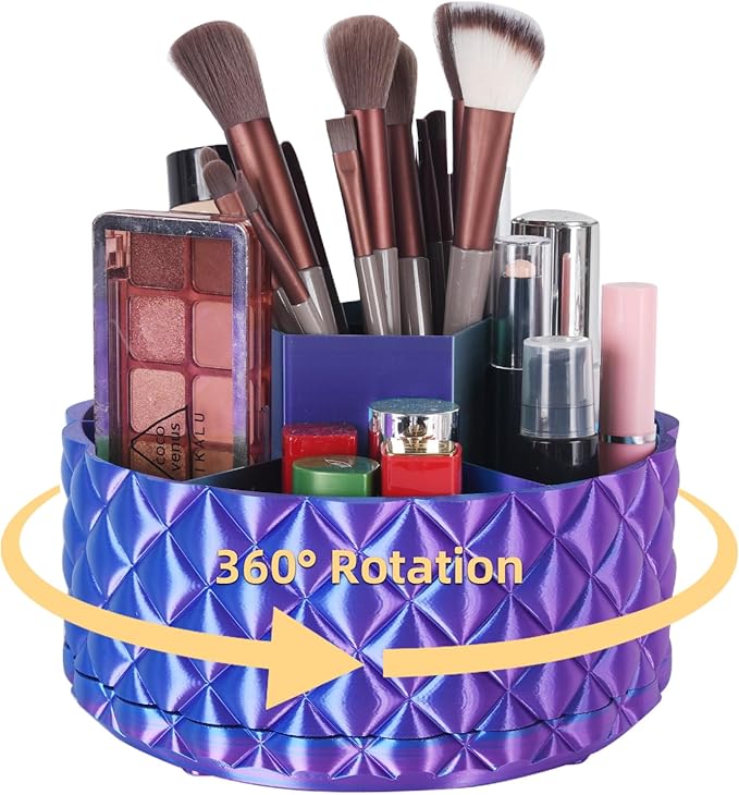 Rotating Makeup Organizer Gradient Color - Large Makeup Storage Holder with 6 Compartments for Vanity, Bathroom, Desk Decor, Multi-Purpose Cosmetic Organizer & Gift-Ready Perfume Organizer for Women