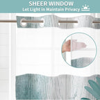 Muuyi Teal Watercolor Floral Shower Curtain,No Hook Shower Curtain,Polyester Shower Curtains with Snap in Fabric,Sheer Top Window for Bathroom Decor,Waterproof & Washable,72W x 75L Inch
