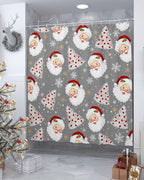 Grey Christmas Shower Curtain, Santa Claus Merry Christmas Tree Shower Curtains Set with Hooks, Winter Snowflake Waterproof Fabric Bathroom Curtains Decor Home Accessories,Stall 48 X 72 Inch