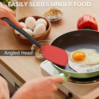 Coukre Silicone Spatula Set of 3, High Heat Resistant, BPA-Free, Kitchen Utensils, Fish Spatula, Solid & Slotted Turner for Non-Stick Pans, Flipping Eggs, Pancakes, Fish, Burgers (3, Red)
