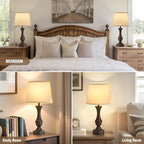 Luvkczc 22" Table Lamp Set of 2 - Vintage Brown Bedside Lamp with Beige Fabric Shade, 3-Way Dimmable, USB C+A Ports, Nightstand Lamp for Living Room Bedroom (Bulb Included)