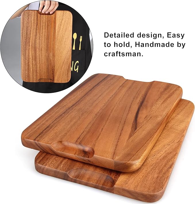 2 Pcs Wooden Rectangle Serving Trays for Ottoman Bar Party Food Tray Large Fruit Rectangular Platter Best Acacia Wood Plates for Decor Cheese Serving Board Snack Tray Charcuterie Boards Serving Dishes